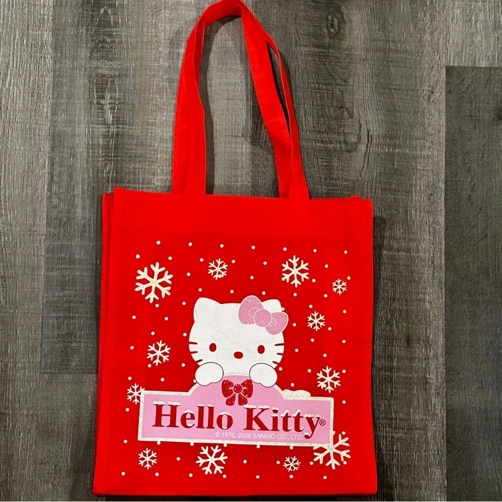 💞 New Sanrio Hello Kitty Glittery Winter Holiday Tote Bag